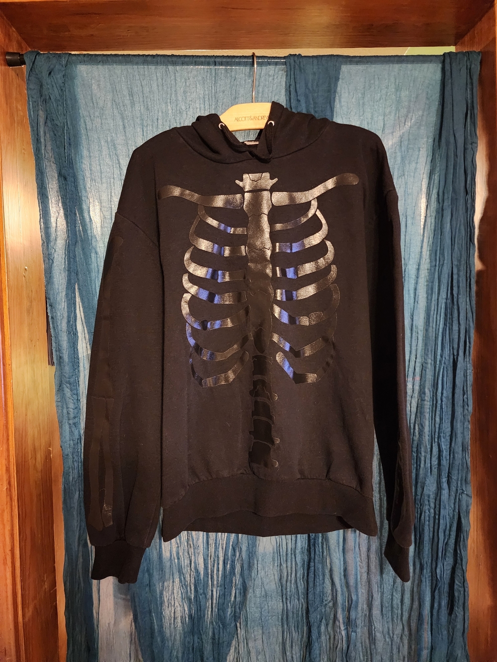 Black Skeleton Print Hoodie Sweatshirt -  Women